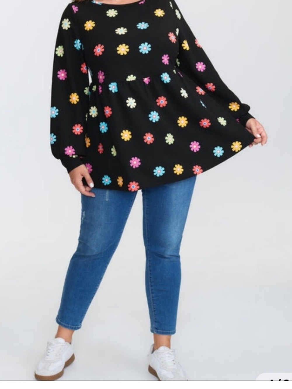 BloomChic Black Floral Dot Top Vibrant Colorful Daisy Tunic Stretchy Plus 22/24